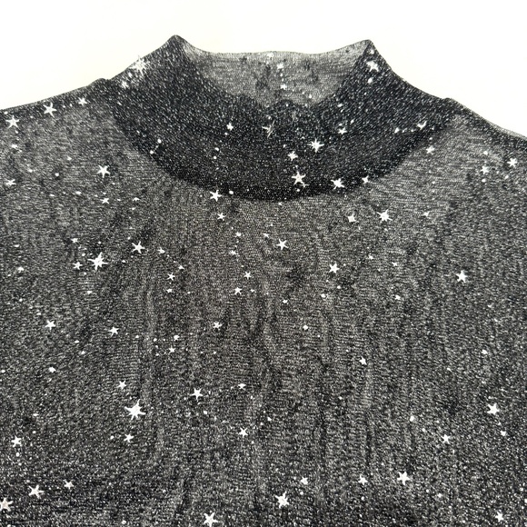 Mangopop Celestial Black Sheer Top Stars Whimsigoth Metallic Festival Rave Sm - Picture 6 of 11